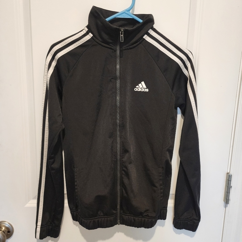 Adidas Youth Track Jacket Black White Stripe Sleeves Child's XS 4-6 Classic EUC